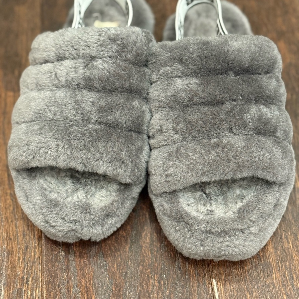 UGG Kids Gray Fluffy Slippers